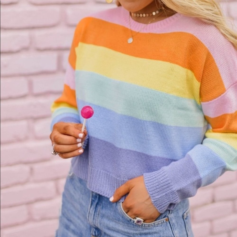 ❌SOLD❌ Forever 21 Boxy Pastel Rainbow Colorblock Stripe Sweater